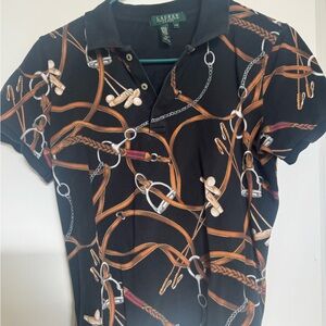 Ralph Lauren Black and Brown Chain Print Polo Shirt